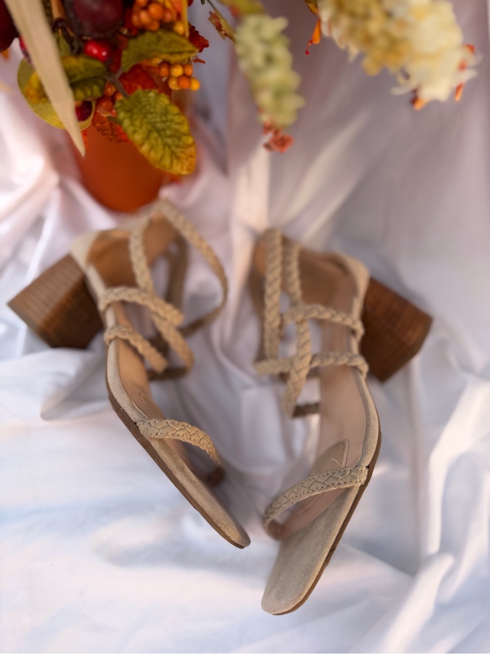 Joie Braided Strap Block Heel Sandals in Taupe